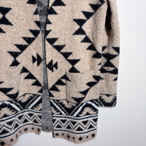 Frye Tan Black Aztec Southwestern Print Cardigan Sweater Duster Long SIZE S - Picture 6 of 16